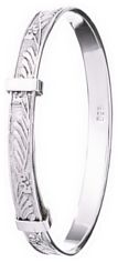 Silver bangle High polish Sterling Silver Babies rectangular patterned expandable 37-47mm d