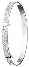 Silver bangle High polish Sterling Silver 45-58mm diameter Childs rectangular patterned