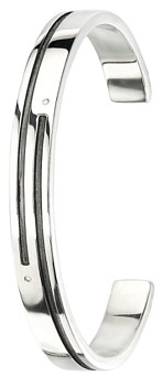 Silver bangle High polish Oxidised Sterling Silver Diamond Gents rectangle two inset jewels 65mm d