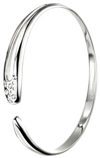 Silver bangle High polish Sterling Silver Clear zirconium Organic diamond cut dia 62mm