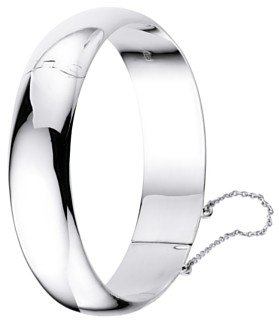 Silver bangle High polish Sterling Silver 60mm diameter 15mm wide hollow hinged safety chain, 24.3 grams.