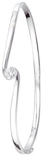 Silver bangle High polish Sterling Silver Clear zirconium Square to curve 63mm d