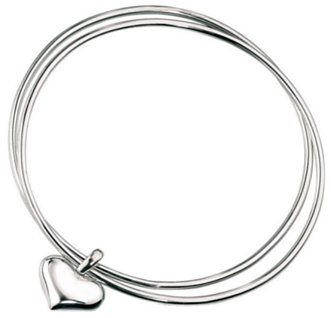 Silver bangle High polish Sterling Silver Heart on double wire 65mm