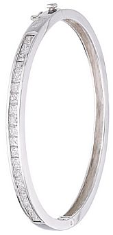 Silver bangle High polish Sterling Silver Clear zirconium Square row of jewels