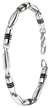 Silver bracelet High polish Oxidised Sterling Silver Gents cylinders grooved alternate 8.75 inch