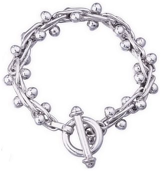 Silver bracelet High polish Sterling Silver Double linked spheres 7.5 inch