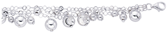 Silver bracelet High polish Sterling Silver 8mm 5mm ball on three chains 7.5 inch