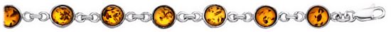 Silver bracelet Amber High polish Sterling Silver Circles linked inset jewel 7 inch
