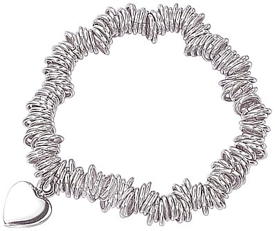 Silver bracelet High polish Sterling Silver Elasticated rings and heart 7 inch