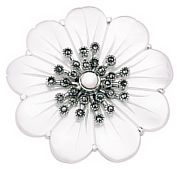 Silver brooch High polish Sterling Silver Mother of pearl Flower marcasite 35mm wide