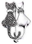 Silver brooch High polish Sterling Silver Marcasite Cats
