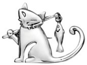 Silver brooch High polish Sterling Silver Cat with fish