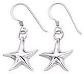Silver drop earrings High polish Sterling Silver Starfish