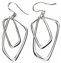 Silver drop earrings High polish Sterling Silver Two asymmetric rectangles
