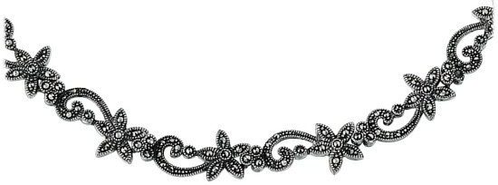 Silver necklace Marcasite Sterling Silver Flower swirls 16 inch
