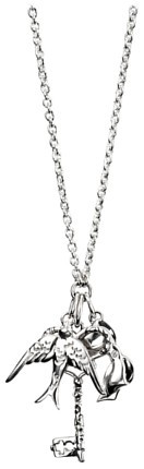 Silver necklace Clear zirconium High polish Sterling Silver Swallow key bow 18-21 inch