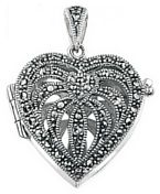 Silver pendant Marcasite High polish Sterling Silver Locket Heart