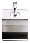 Silver pendant Cats eye glass High polish Sterling Silver Rectangle shades of grey, 9.1 grams.