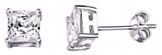 Silver stud earrings Clear zirconium High polish Sterling Silver Square 6mm mens pair of