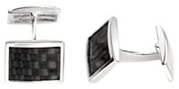 Silver cufflinks High polish Sterling Silver Carbon fibre Rectangle reflective
