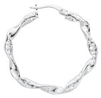 Silver hoop earrings High polish Sterling Silver Oval twist indented 2.5mm, 6.7 grams.