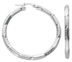 Silver hoop earrings High polish Sterling Silver Square rotated ribbed 2mm, 6.5 grams.