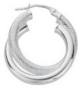 Silver hoop earrings High polish Sterling Silver Plain and knurled 2mm, 4.2 grams.