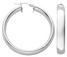 Silver hoop earrings High polish Sterling Silver Plain D-shape 6mm, 7 grams.