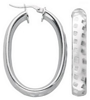 Silver hoop earrings High polish Sterling Silver Oval D-shape patterned 6mm, 5.6 grams.