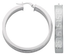 Silver hoop earrings High polish Sterling Silver Rectangle greek patterned 6mm, 10.5 grams.
