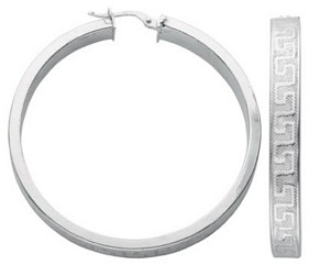 Silver hoop earrings High polish Sterling Silver Rectangle greek patterned 6mm, 13.8 grams.