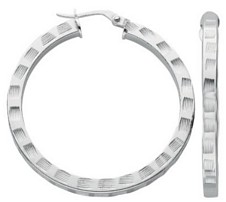 Silver hoop earrings High polish Sterling Silver Square patterned 3mm, 5.8 grams.