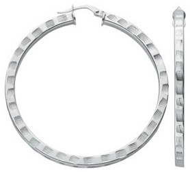 Silver hoop earrings High polish Sterling Silver Square patterned 3mm, 7.2 grams.