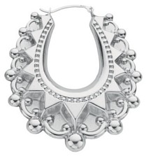 Silver hoop earrings High polish Sterling Silver U shape ornate, 7.8 grams.