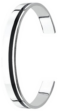 Silver bangle High polish Sterling Silver Black resin Gents rectangular striped