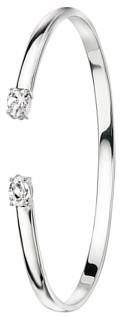 Silver bangle High polish Sterling Silver Clear zirconium Square curved 4mm jewelled