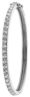 Silver bangle High polish Sterling Silver Clear zirconium Row of jewels hinged, 14 grams.