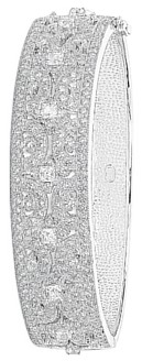 Silver bangle High polish Sterling Silver Clear zirconium Interwoven jewels hinged, 40 grams.
