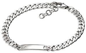 Silver bracelet High polish Sterling Silver Diamond Boys Identity on curb 5.5-6.25 inch, 7 grams.