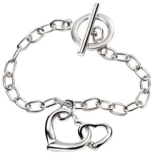 Silver bracelet High polish Sterling Silver Hearts connected Tbar 7.5 inch