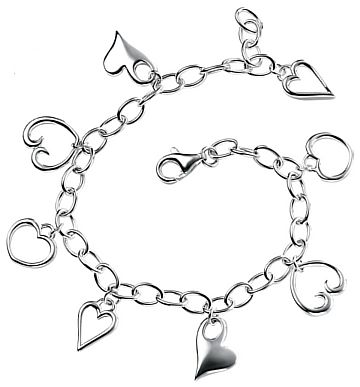 Silver bracelet High polish Sterling Silver Hearts various designs 7.5 inch