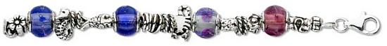 Silver bracelet High polish Sterling Silver Murano glass 7.5 inch, 24 grams.