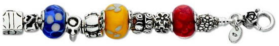 Silver bracelet High polish Sterling Silver Murano glass 7.5 inch, 44 grams.