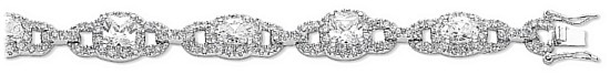 Silver bracelet High polish Sterling Silver Clear zirconium Buckles of round and oval jewels 7.5 inch, 23.5 grams.
