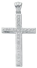 Silver pendant High polish Sterling Silver Clear zirconium Cross jewelled 43mm, 4 grams.