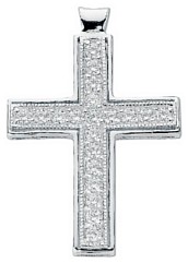 Silver pendant High polish Sterling Silver Clear zirconium Cross jewelled 47mm, 9 grams.