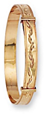 Gold bangle High polish 9ct gold Babies rectangle patterned adjustable, 4.3 grams.