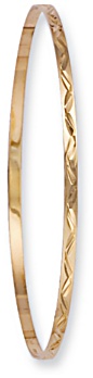 Gold bangle High polish 9ct gold 2mm patterned, 3.4 grams.