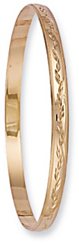 Gold bangle High polish 9ct gold 5mm D shape patterned , 7.5 grams.