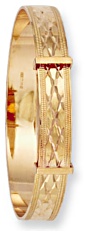 Gold bangle High polish 9ct gold Babies wide crosshatch adjustable, 7.0 grams.